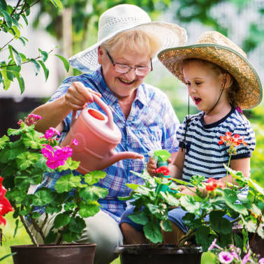 Le jardinage thérapeutique pour les personnes âgées avec les petits enfants